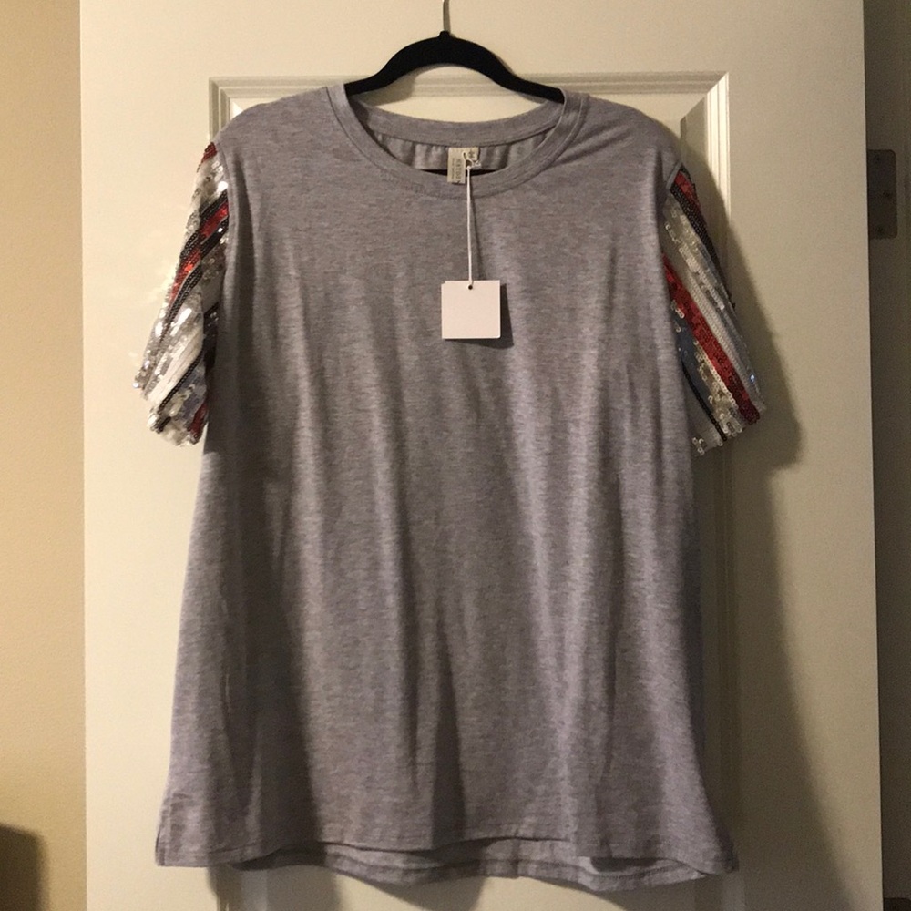 NWT Hayden tee with sequins sleeves.